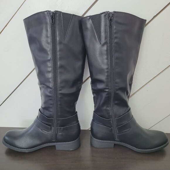 NWT Style & Co Black Knee-High Faux Leather Boots Women Straps & Side Zipper - Picture 7 of 9